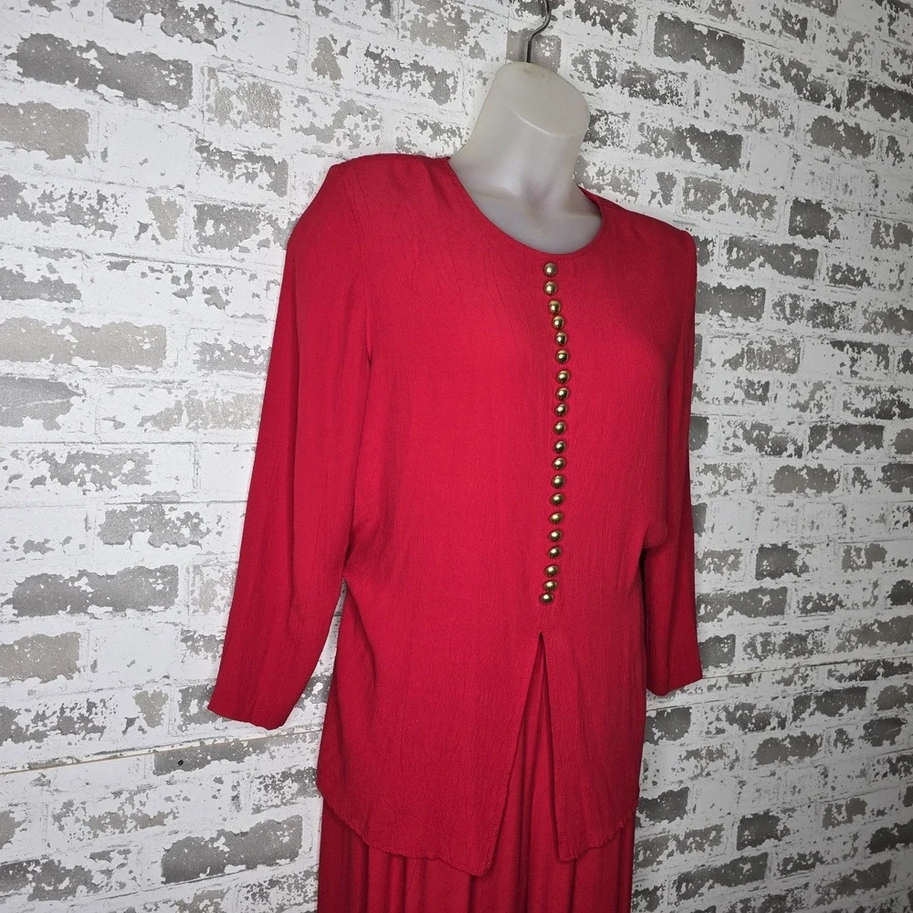 Nina Piccalino 2 Piece Pants Suit Womens Size 12 Red 100% Rayon Vintage USA Made